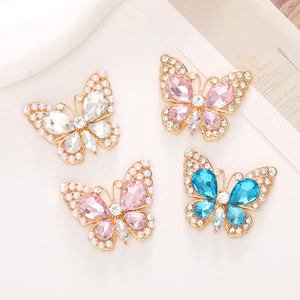 Sparkling crystal butterfly charms with pearls and rhinestones for DIY crafts and decor