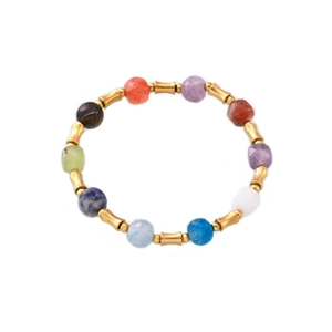 Bohemian natural stone beaded bracelet with gold plated stainless steel accent beads