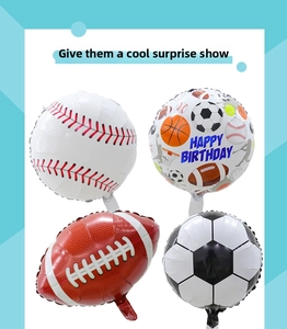 Selection of sports balloons including football, baseball, and happy birthday foil motifs