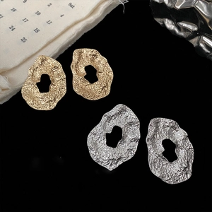 Hollow Irregular Oval Pleated Alloy Earrings With 925 Sterling Silver Earring Post Minimalist Metal Texture Jewelry For Women