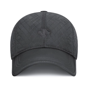 Diamond-quilted winter baseball cap for elderly men with ear protection in charcoal grey