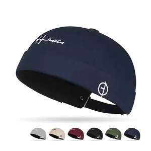 Chapeau Docker Vintage Sans Bord Coton Miki Hat Lettres Brodées Ajustable Streetwear Hip Hop Bonnet Pour Hommes Femmes