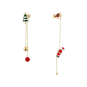 Boucles d'oreilles de Noël asymétriques avec Père Noël, sapin et grelots dorés