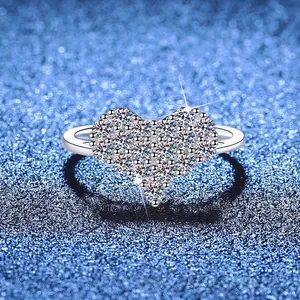 Heart Shaped Moissanite Ring S925 Sterling Silver Pave Setting Cluster Proposal Wedding Anniversary Jewelry For Women