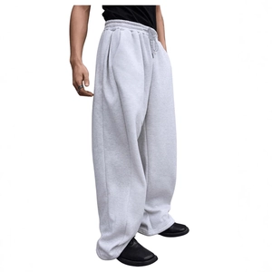 Classic grey loose fit jogger pants for men with elastic waist and side pockets