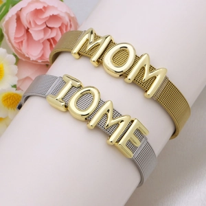 Puffy Bubble Letter Mesh Belt Bracelet Copper Plated Adjustable Stainless Steel Jewelry Trendy For Women And Men