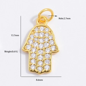 S925 silver golden Hamsa Hand pendant with white zircon and exact product dimensions