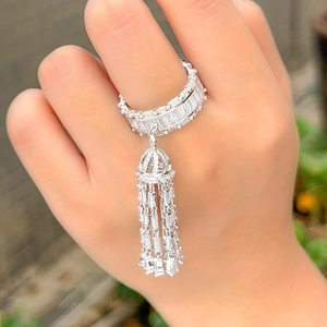 Luxury Copper Zirconia Tassel Open Ring For Women Hollow Out Micro Inlaid Star Statement Finger Ring Fashion Jewelry