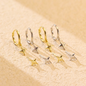 Minimalist S925 sterling silver four-point star earrings in gold and silver finishes