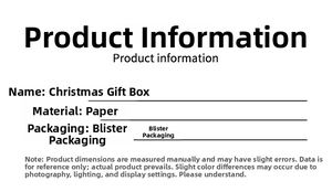 Detail view of paper material specifications and blister packaging for Christmas gift box
