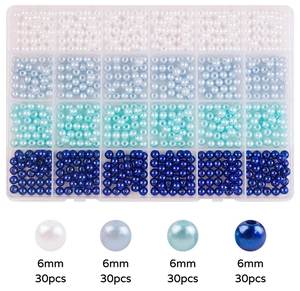 6mm ABS pearls in a 24-compartment storage box for jewelry making with blue gradients