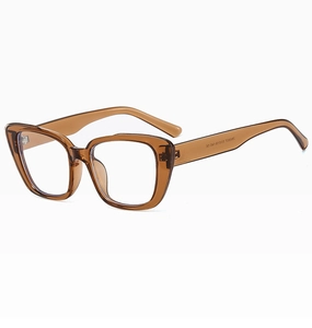 Detail view of transparent tea frame glasses with model SN3521 and size parameters