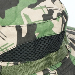 Camouflage sun hat with breathable mesh and wide brim for outdoor fishing and hiking