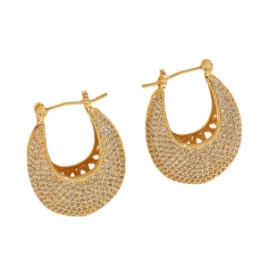 U-shaped gold plated earrings with micro-paved zircons and hollow geometric pattern