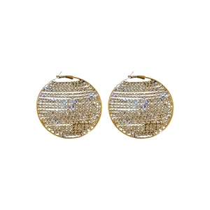 Luxurious gold-plated geometric round hoop earrings with sparkling crystal pavé stones