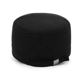 Men's winter flat top cadet cap in black fleece with adjustable metal buckle strap