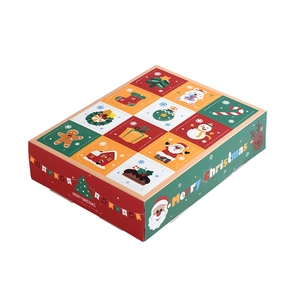 Calendrier de l'Avent de Noël coloré à 12 cases avec motifs festifs pour petits cadeaux