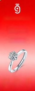Detailed view of Moissanite ring with classic six-claw setting on 925 silver adjustable band