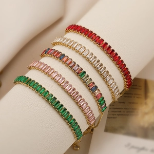 Adjustable Bolo Bracelet Gold Plated Copper Baguette Cut Cubic Zirconia Geometric Retro Light Luxury Jewelry For Women