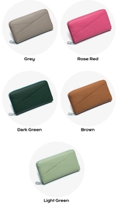 Multiple colors of RFID genuine leather long wallets with pebbled texture and geometric design