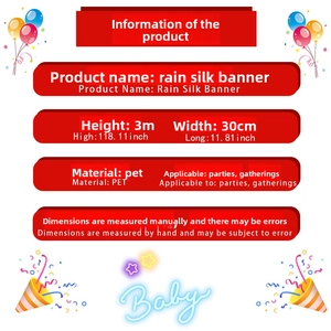 Detailed size chart for 3m x 30cm PET rain silk fringe banner for party background decor