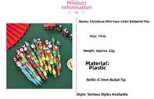 Detailed view of Christmas 4-color ballpoint pen with cartoon topper and 0.7mm tip