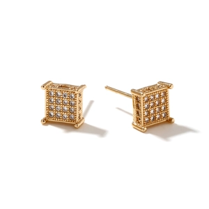 Minimalist square copper stud earrings with sparkling cubic zirconia in gold plating