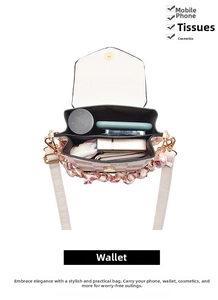 Top view of pink checkered crossbody bag showing interior compartments and silk scarf handle