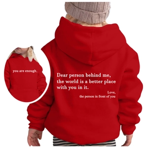 Sweat à capuche enfant en polaire rouge avec messages inspirants blancs imprimés