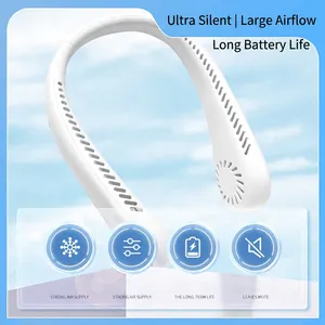 Portable white bladeless neck fan with 3-speed adjustment and long battery life