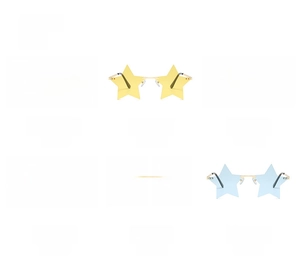 Detailed grid view showing six vibrant lens colors of rimless star-shaped sunglasses