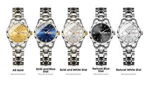 Quartz watches with metal straps and day-date display in five various color finishes