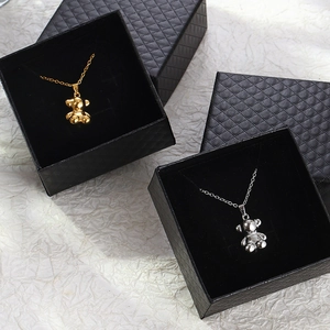 Vintage Bear Pendant Necklace Stainless Steel Gold Plated Trendy Minimalist Animal Jewelry For Men Women