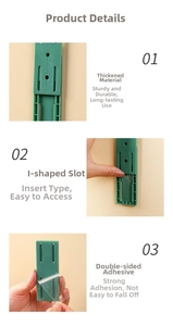 Detail of the green socket fixer with a slide-in track design and adhesive backing