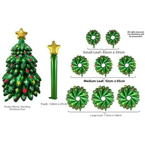 Detailed size guide for standing Christmas tree foil balloon tower with assembly parts