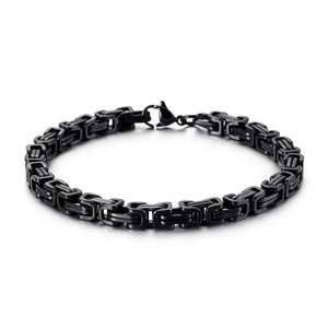 Black Byzantine style stainless steel chain bracelet with durable lobster clasp