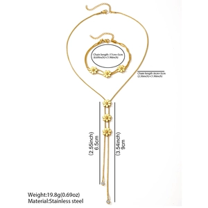 Detailed size specifications for the stainless steel 3-flower tassel necklace and bracelet set