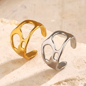 Irregular Hollow Out Open Ring Stainless Steel Liquid Metal Geometric Adjustable Jewelry For Women Fashion Minimalist