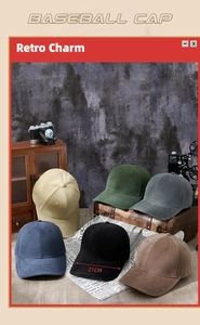 Collection of retro baseball caps in earth tones displayed with vintage props