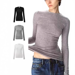 Three-color comparison of slim fit wool tencel long sleeve tops for women