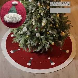 Jupe De Sapin De Noël Tricotée Acrylique Ronde Avec Motif Bonnet Bouclé 3D Décor De Fête Vacances