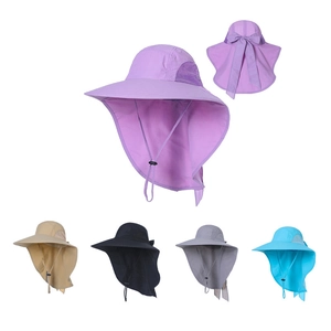 Wide Brim Sun Hat Polyester Breathable Mesh Quick Dry Neck Flap Outdoor Fishing Women Bucket Hat Bow Knot Windproof Rope