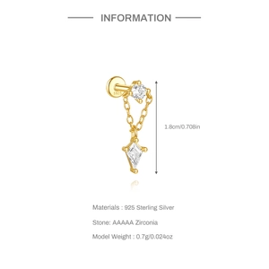 Détails de la boucle d'oreille cerf-volant en argent S925 avec chaîne et zircon AAAAA