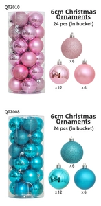 Detail of 24-piece 6cm Christmas balls set in glitter, matte, and glossy finishes