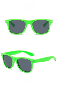 Green frame sunglasses with grey lenses shown in front and side profile view