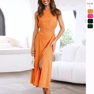 Abito Maxi Senza Maniche Sexy Ritaglio In Vita Spacco Laterale Tinta Unita Girocollo Bodycon Serata Festa Vacanza Donna