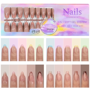 French Press On Nails Soft Gel Fake Nail Tips Nude Pink Gradient Manicure Professional DIY Wearable Artificial Nails