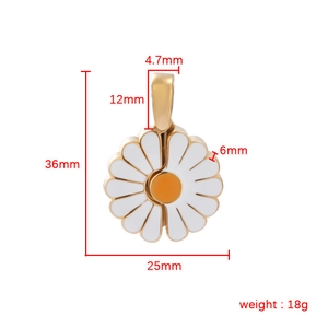 Detailed technical diagram showing sunflower pendant dimensions 36mm by 25mm and 18g weight