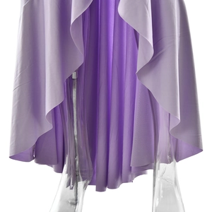 Detailed close-up of purple ruffled hemline on an elegant slim fit maxi dress