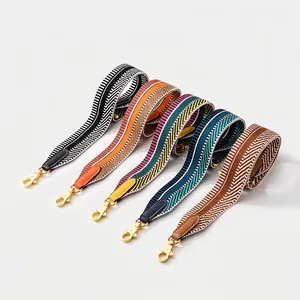 Classic wide woven replacement straps for shoulder bags with gold hardware and leather ends